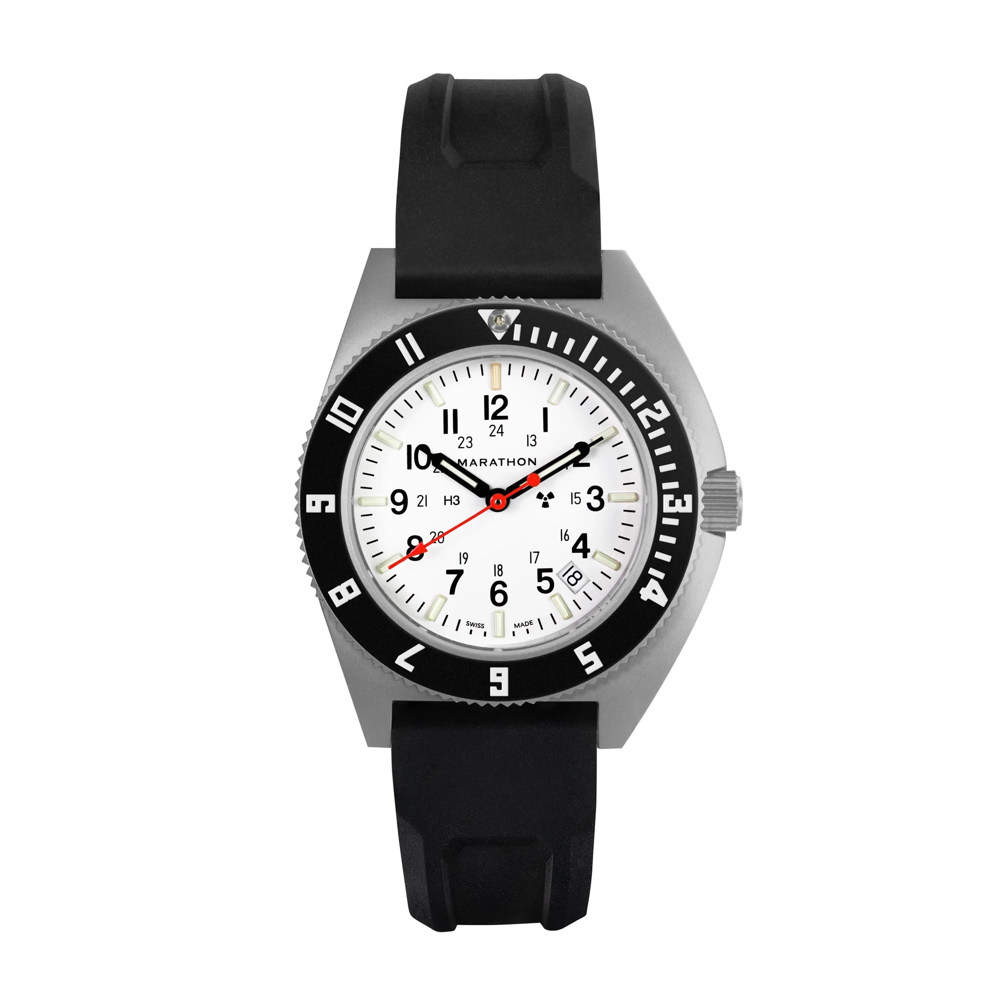 Marathon 41MM Arctic Edition STEEL NAVIGATOR - W/ DATE - (SSNAV-D) - ON 3-PIECE RUBBER STRAP KIT